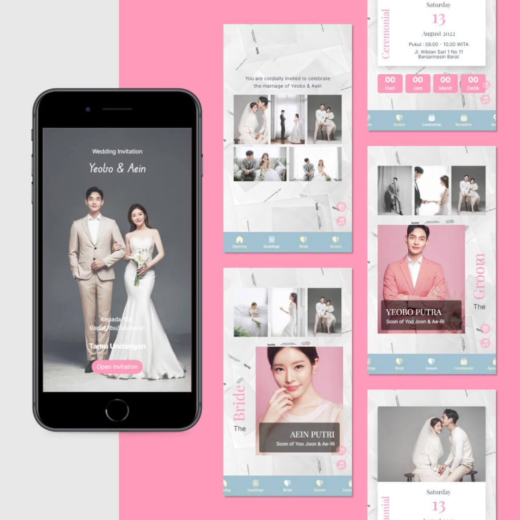 Pink Korea Undangan Pernikahan Digital Tema Korea