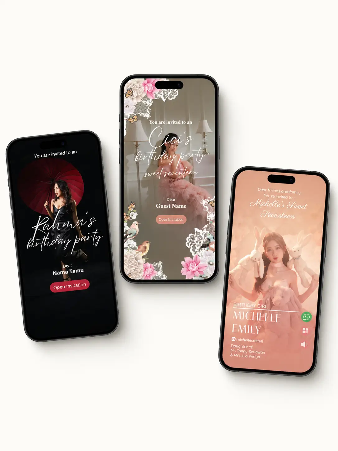 Undangan digital birthday party Acaranya.id untuk remaja dewasa dan sweet seventeen
