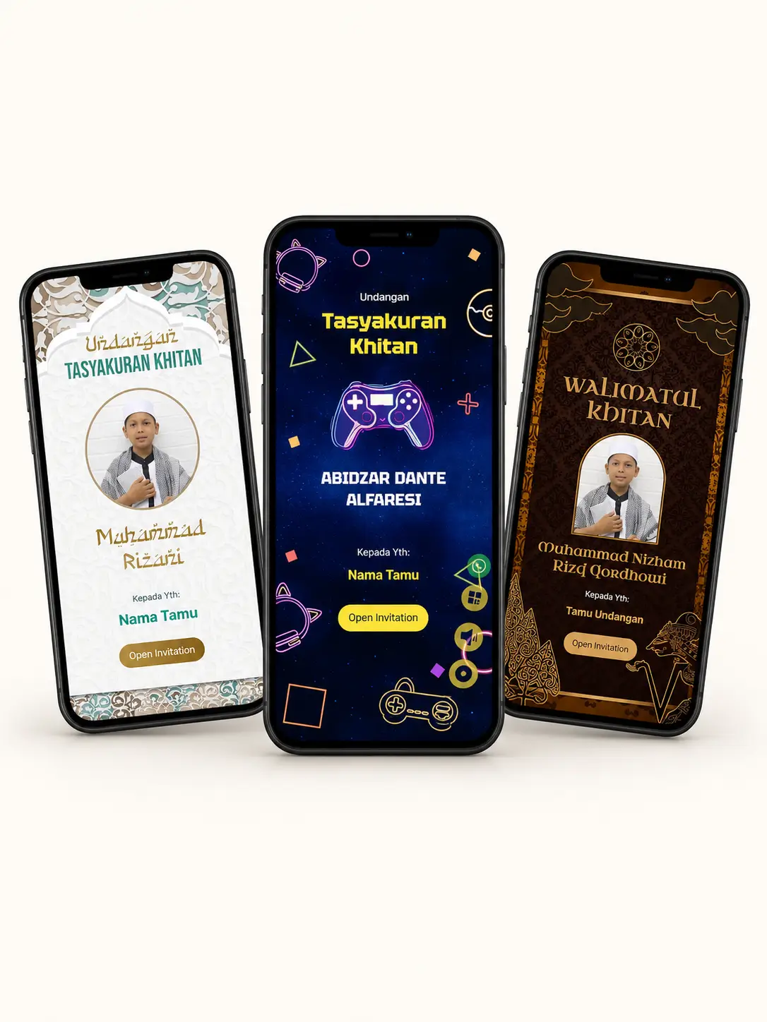 Contoh desain undangan khitanan digital bernuansa Islami modern